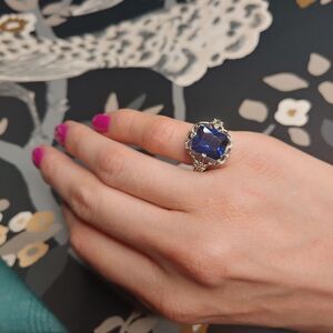 Large Blue Costume Ring Stamped 925